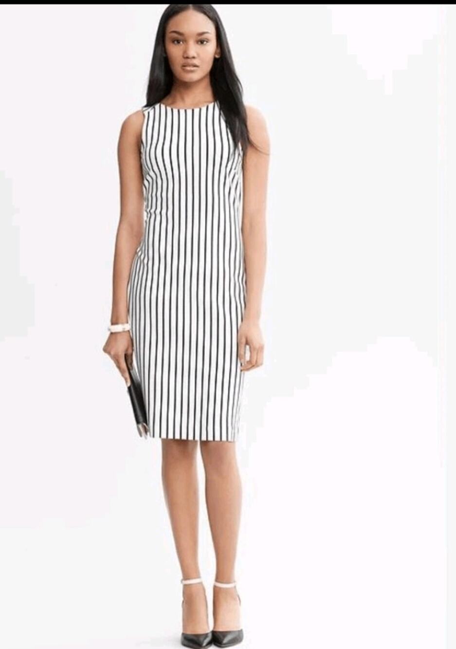 Banana Republic Dress Women XS White Stripe Bodycon Sleeveless Open Back Mad Men